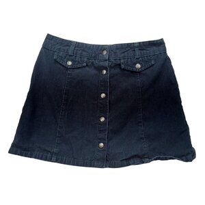 BDG Urban Outfitters Corduroy Mini Skirt Button-Front A-Line M Black Y2K